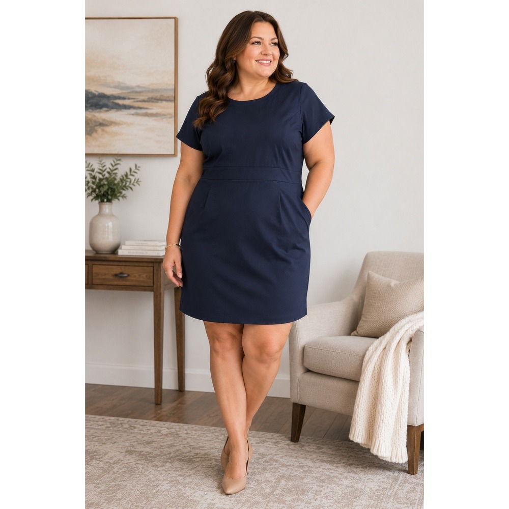Lands End 20W  Navy Sheath Dress Plus Size Quiet Luxury Office Career Minimalist